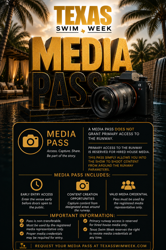 Media Pass for Saturday 9/19/26 includes early entry access and content creation access from designated runway perimeter areas only. Confirmation email or order number serves as your official ticket for entry.